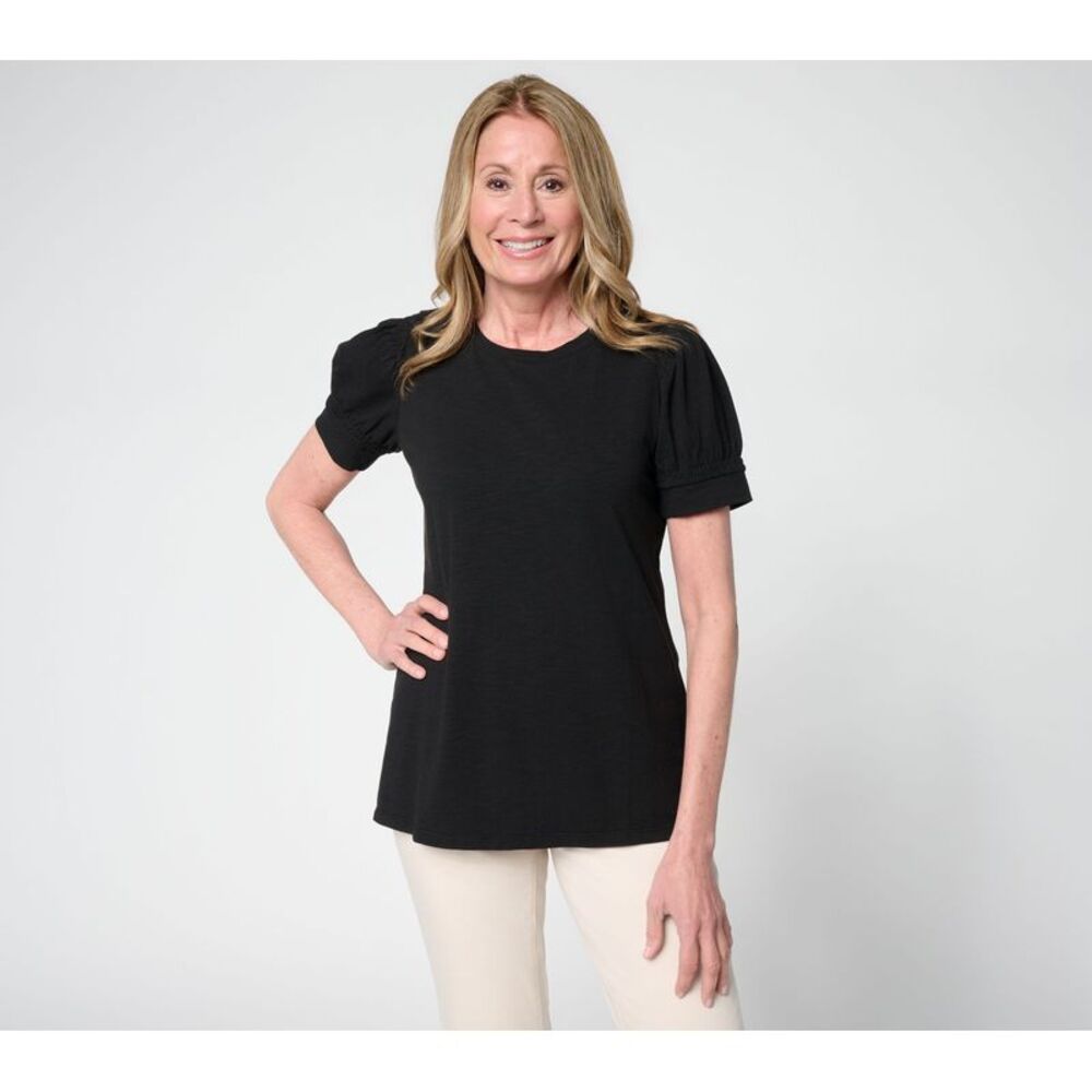 Belle by Kim Gravel Women's Top Sz S Double Smocked Sleeve Black A686029